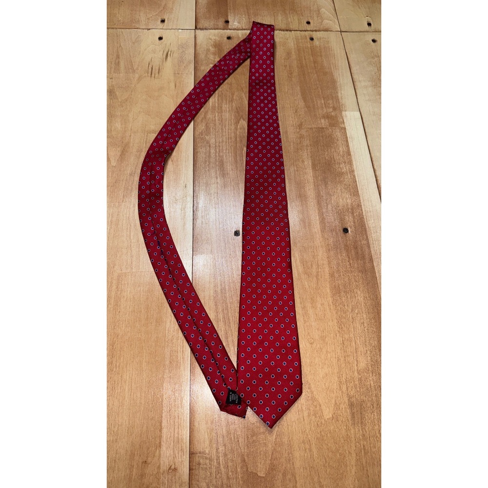 Bespoke New York Mens Red Polka Dot Classic Necktie Blue White Accents Polyester